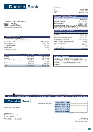 Download Finland Danske bank mortgage statement scr Photoshop template